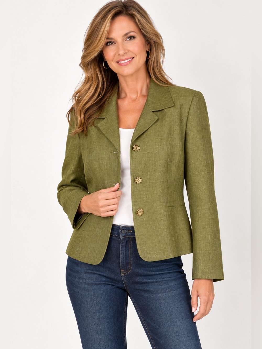Evan Picone Olive Women’s Fitted Blazer with Notch Collar size 18